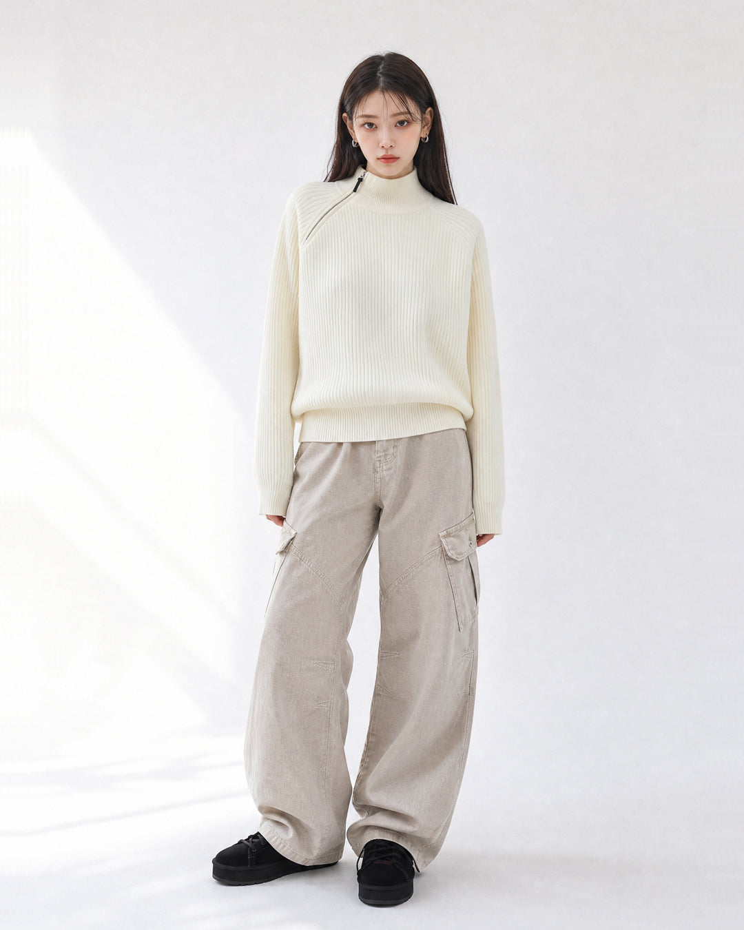 (UNISEX) Shoulder Half Zip-Up Raglan Knit