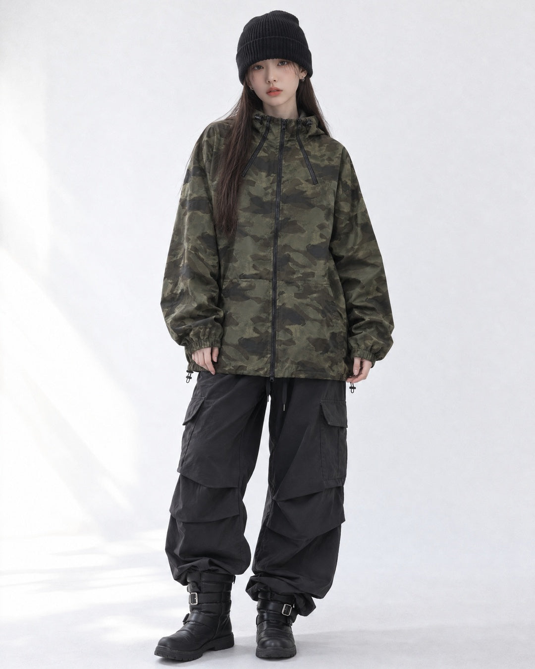 (UNISEX) Camo 3way Zip Hooded Jacket