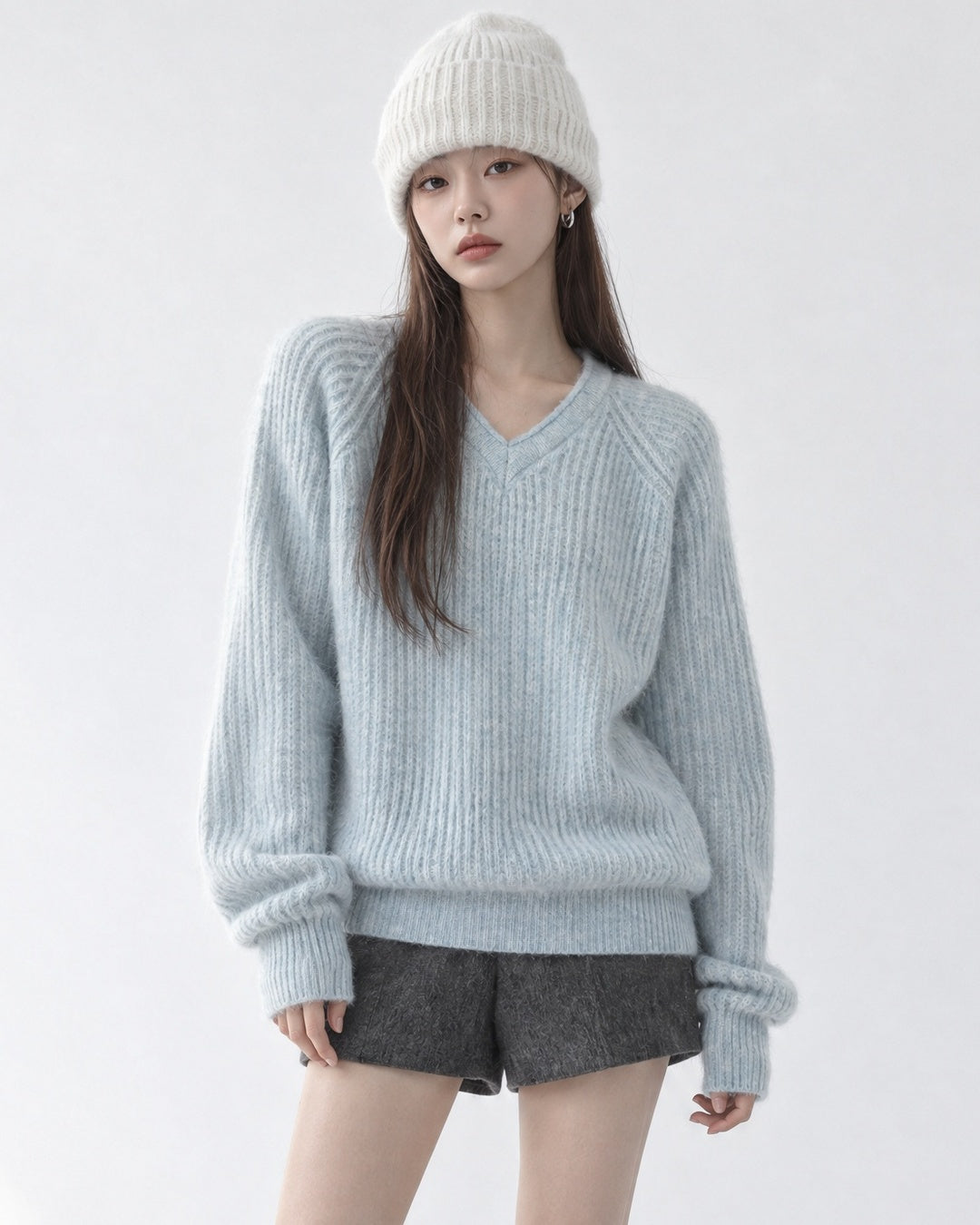 (UNISEX) Clay V-Neck Mohair Knit