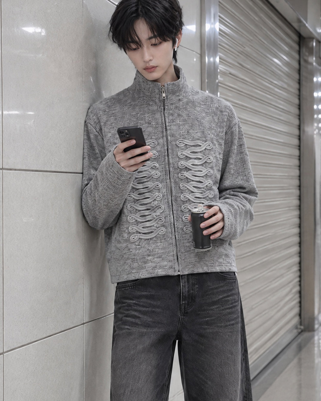 (UNISEX) Napoleon Braid Knit Zip Up
