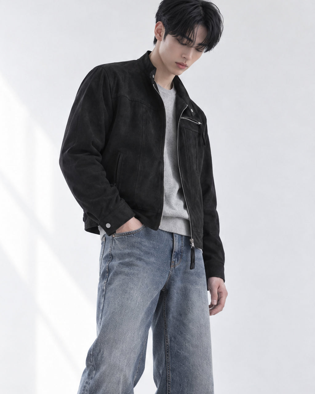 (UNISEX) Le Mans Biker Suede Crop Jacket