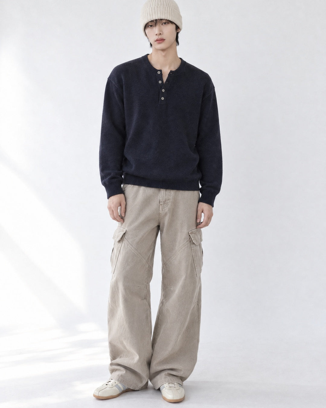 (UNISEX) Pone Henley Neck Wool Mix Knit