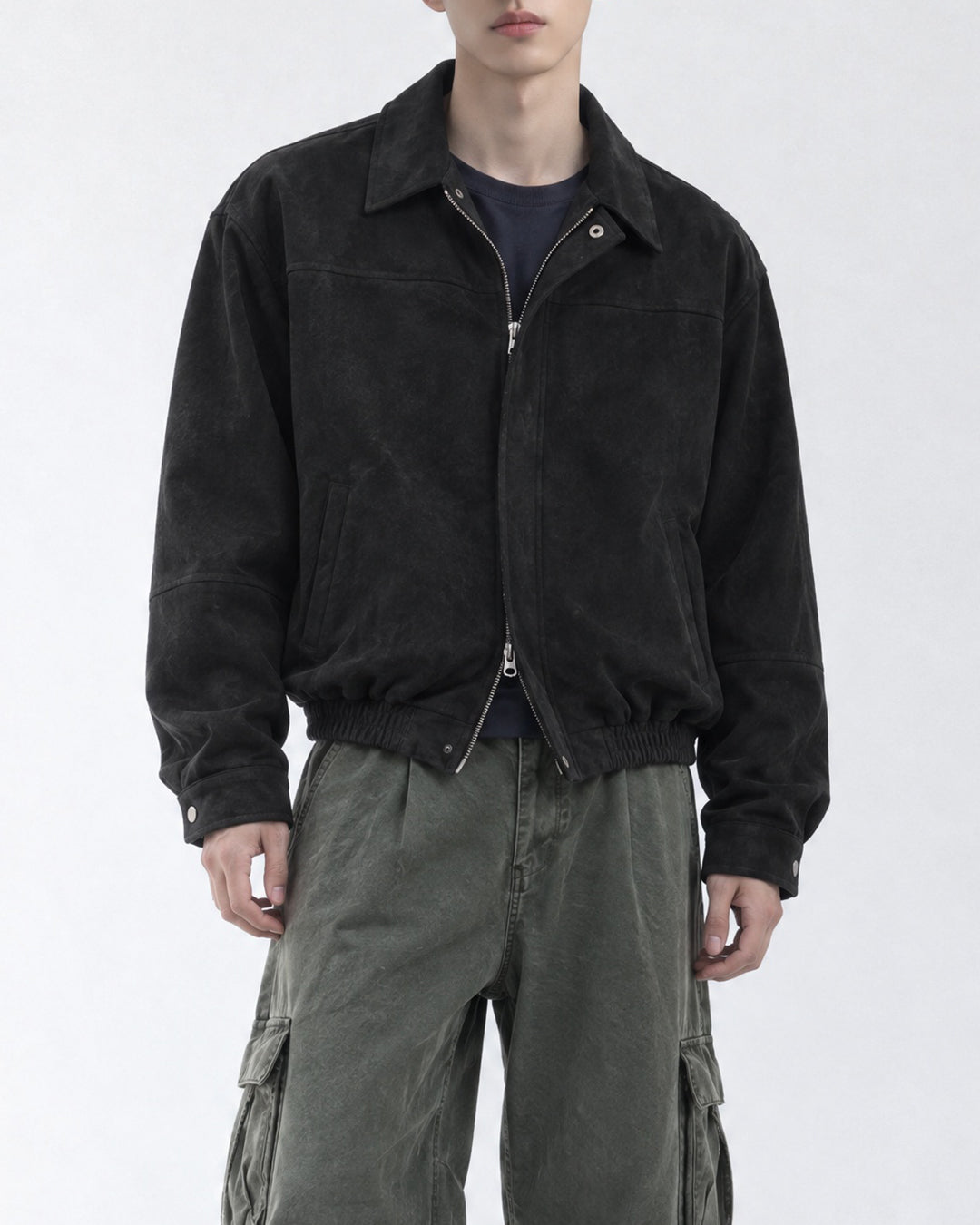 (UNISEX) Ar Paneled Suede Crop Jacket