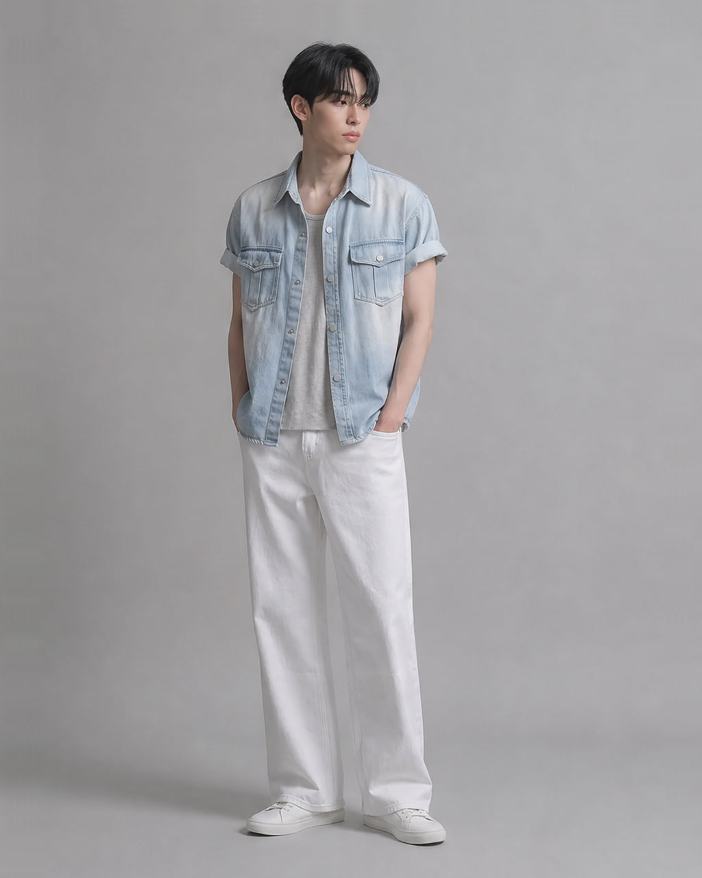 (UNISEX) Slub Denim Over Shirts