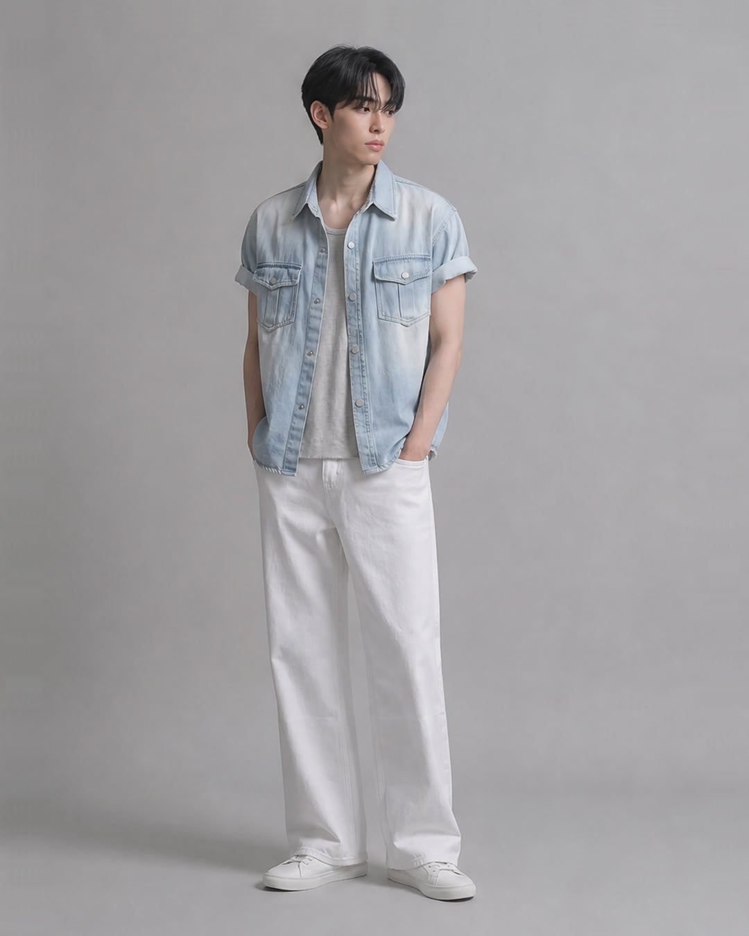 (UNISEX) Slub Denim Over Shirts