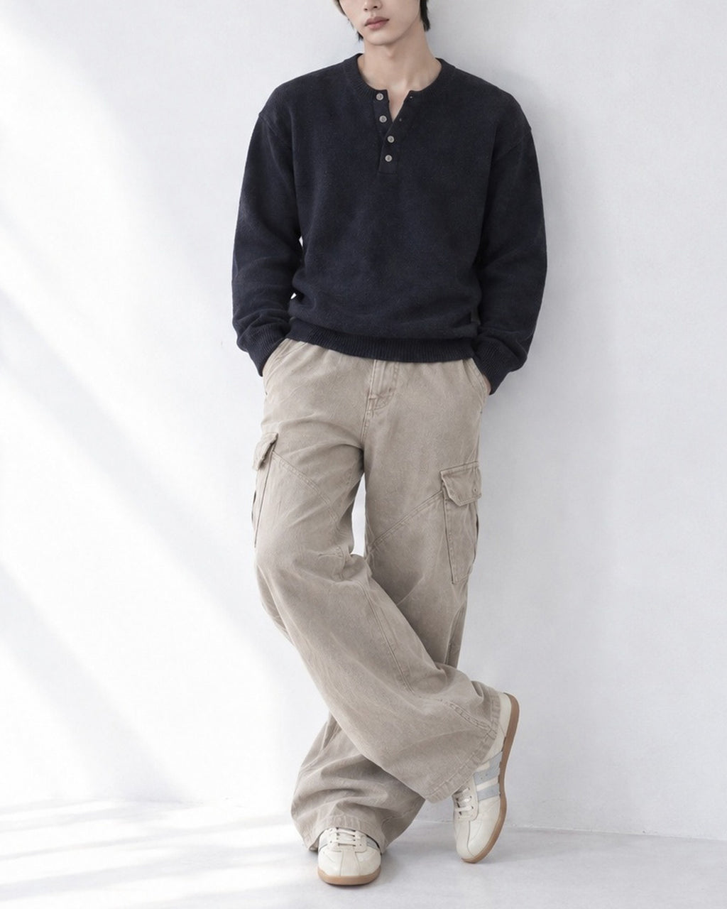 (UNISEX) Pone Henley Neck Wool Mix Knit