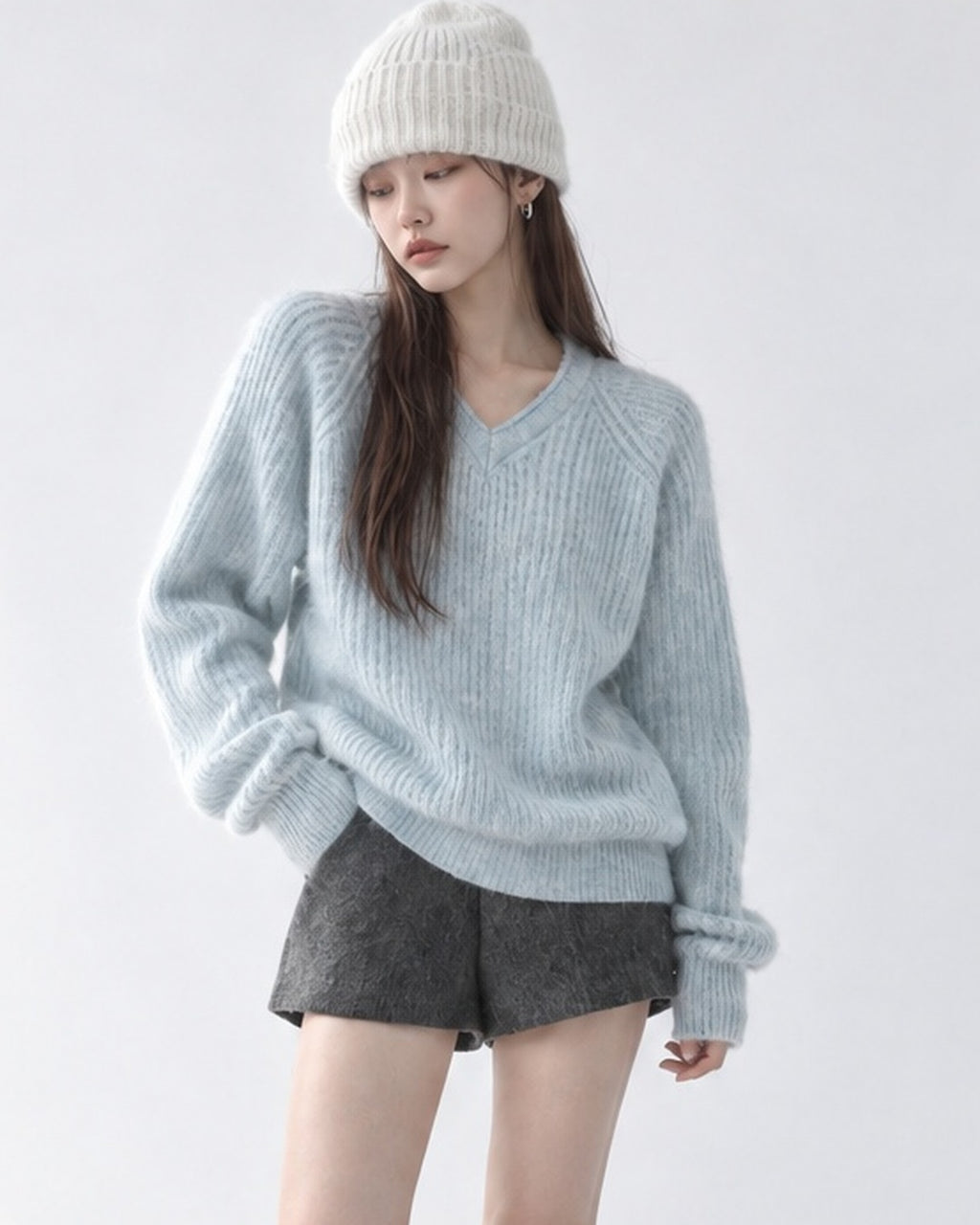 (UNISEX) Clay V-Neck Mohair Knit