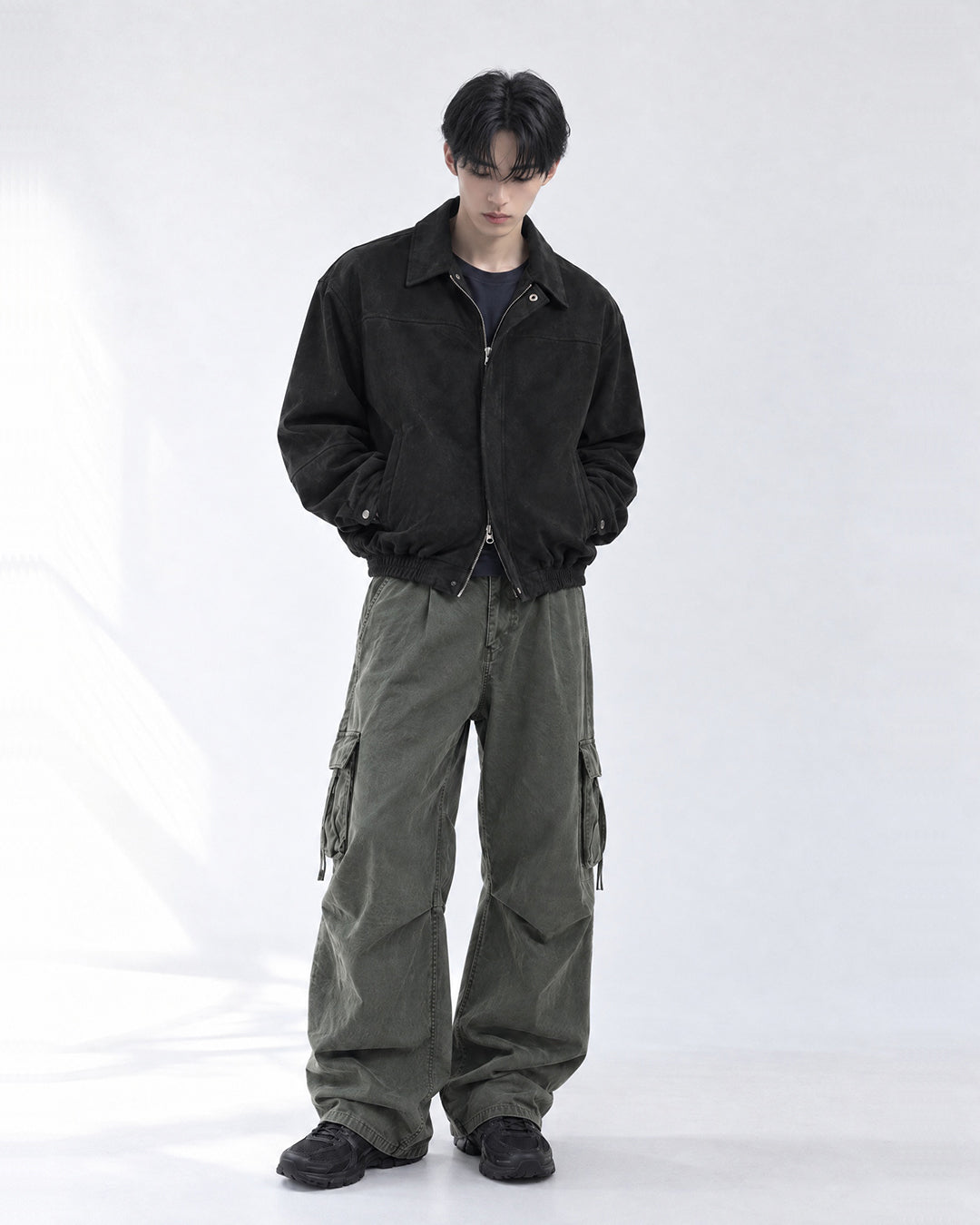 (UNISEX) Ar Paneled Suede Crop Jacket
