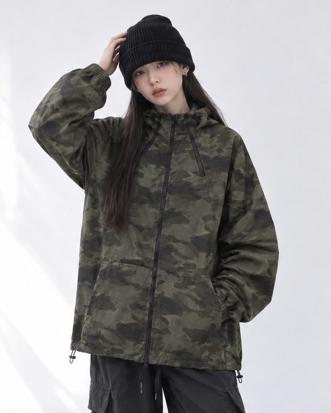 (UNISEX) Camo 3way Zip Hooded Jacket
