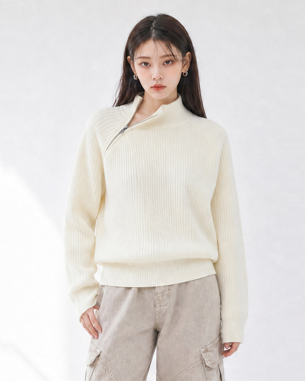 (UNISEX) Shoulder Half Zip-Up Raglan Knit