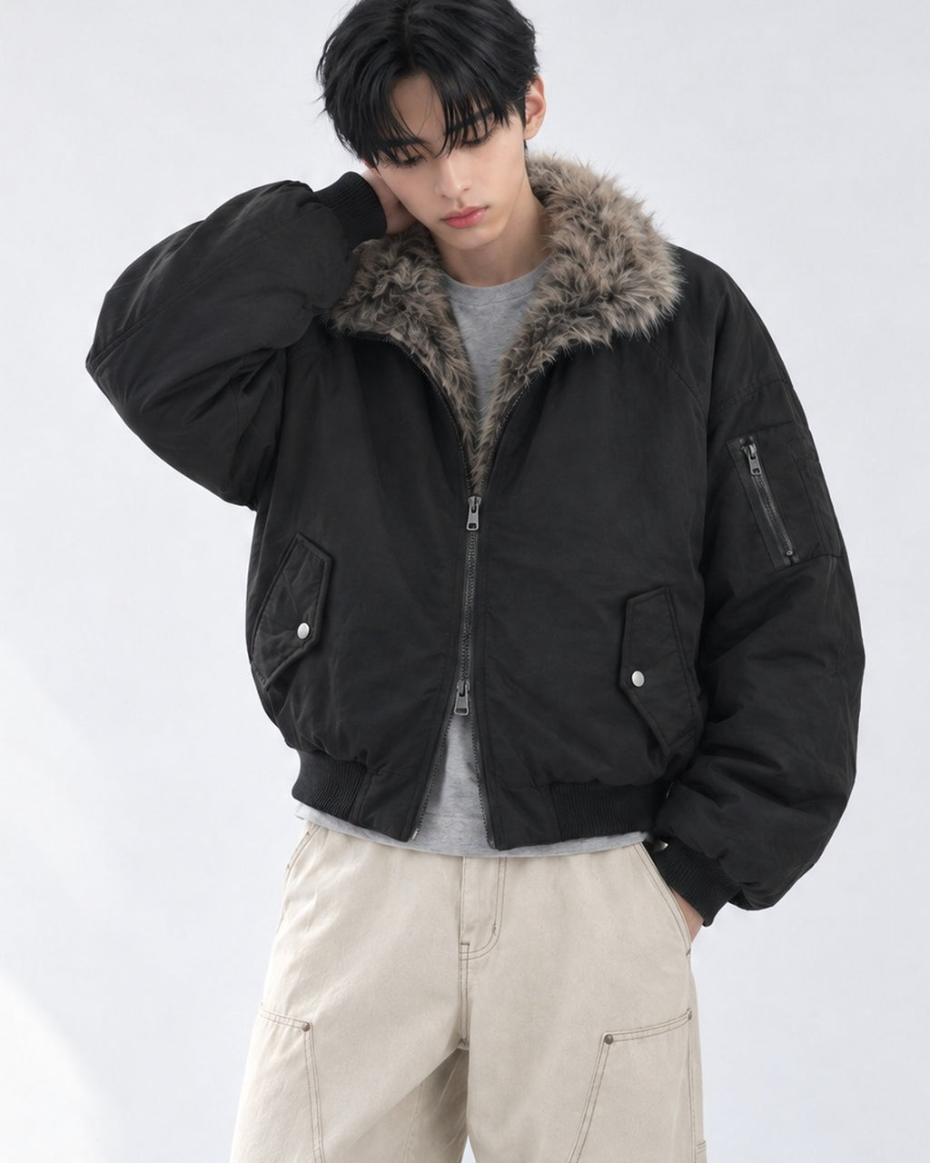 (UNISEX) Fur Trimming Quilted MA-1
