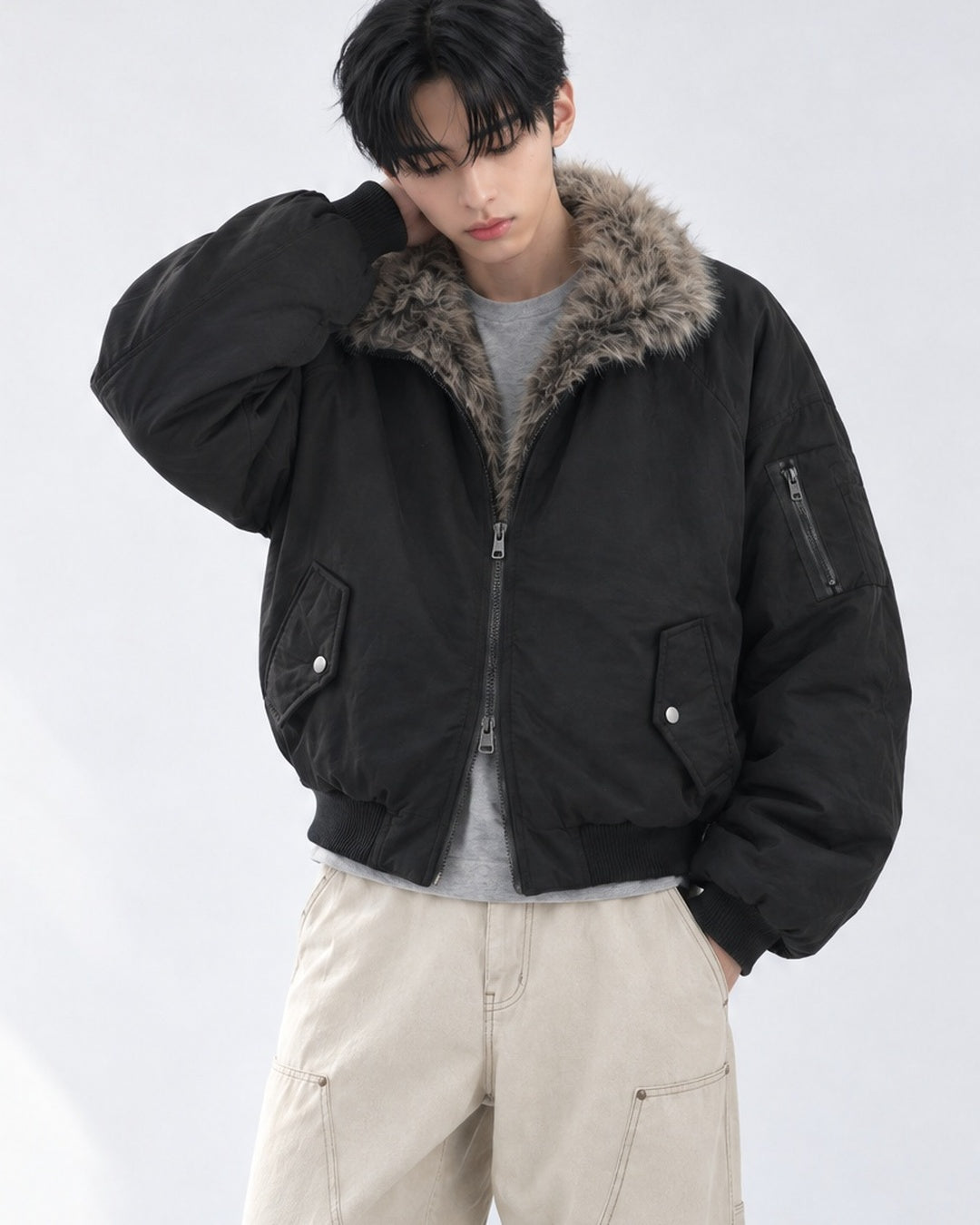 (UNISEX) Fur Trimming Quilted MA-1