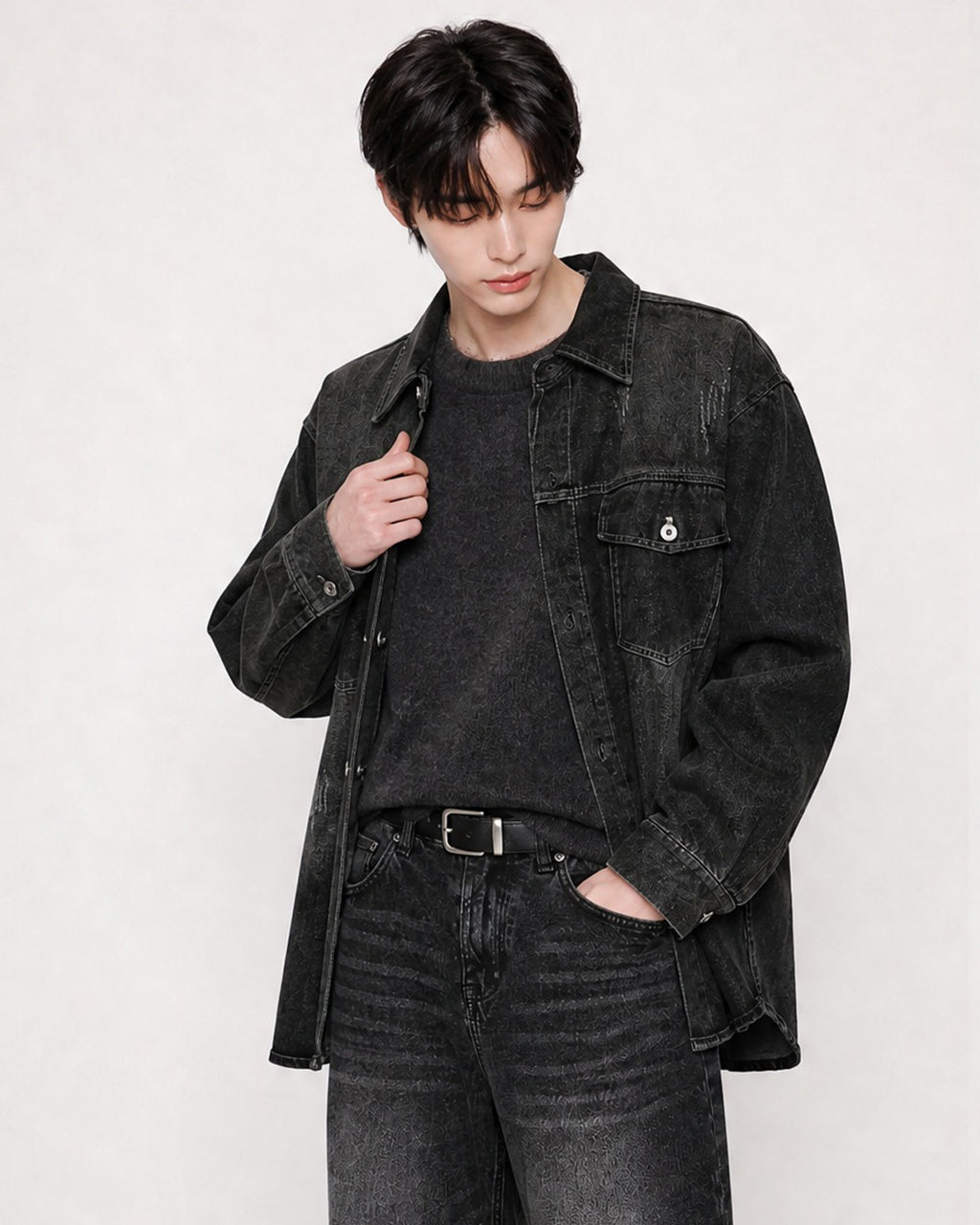 (UNISEX) Scratch Denim Shirts Jacket