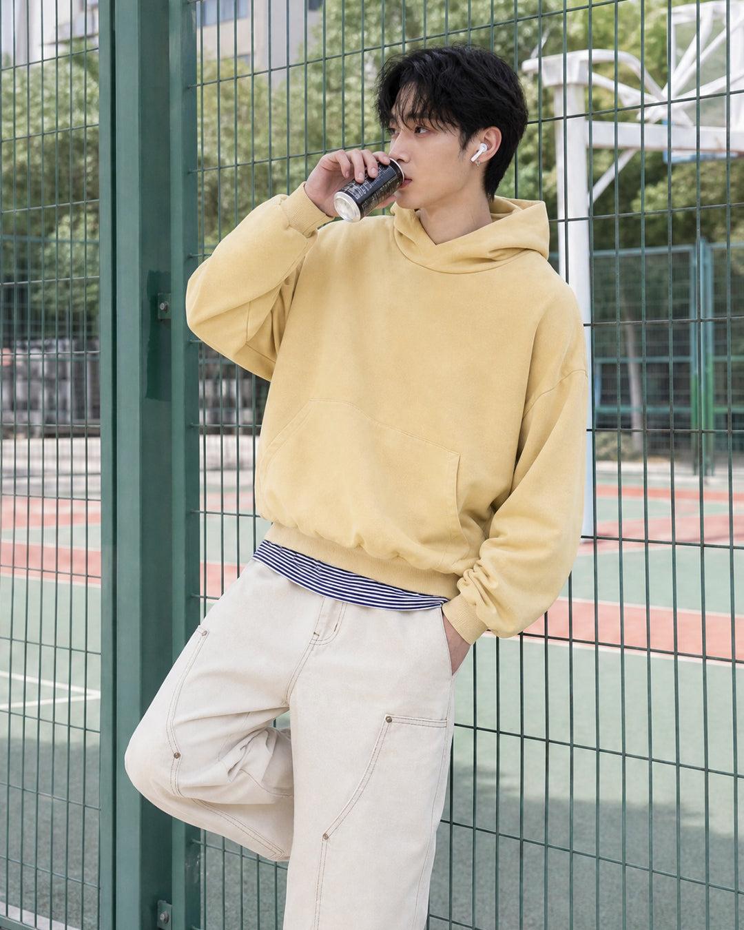 (UNISEX) Half High Neck Crop Hoodie