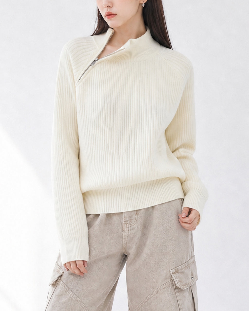 (UNISEX) Shoulder Half Zip-Up Raglan Knit