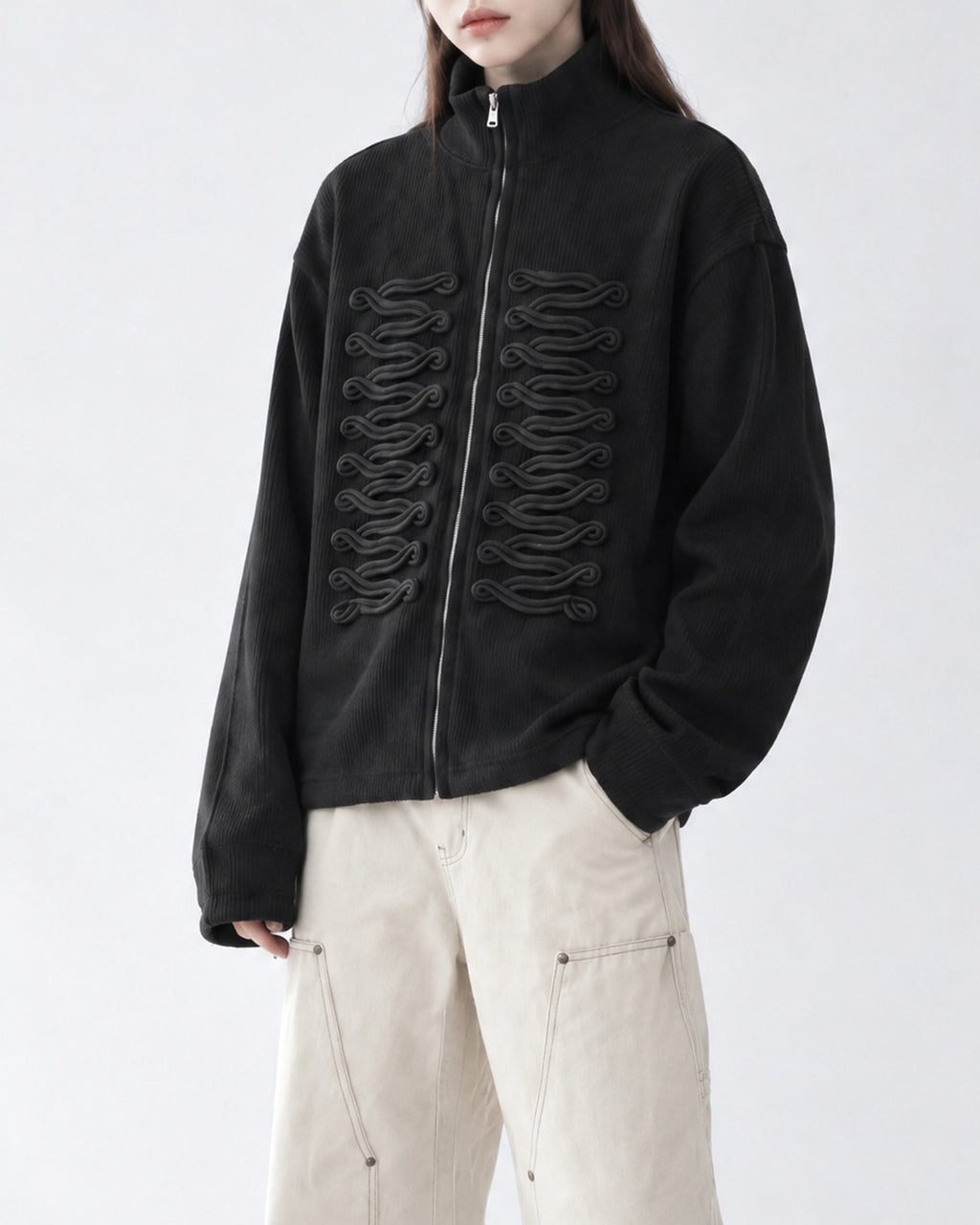 (UNISEX) Napoleon Braid Knit Zip Up