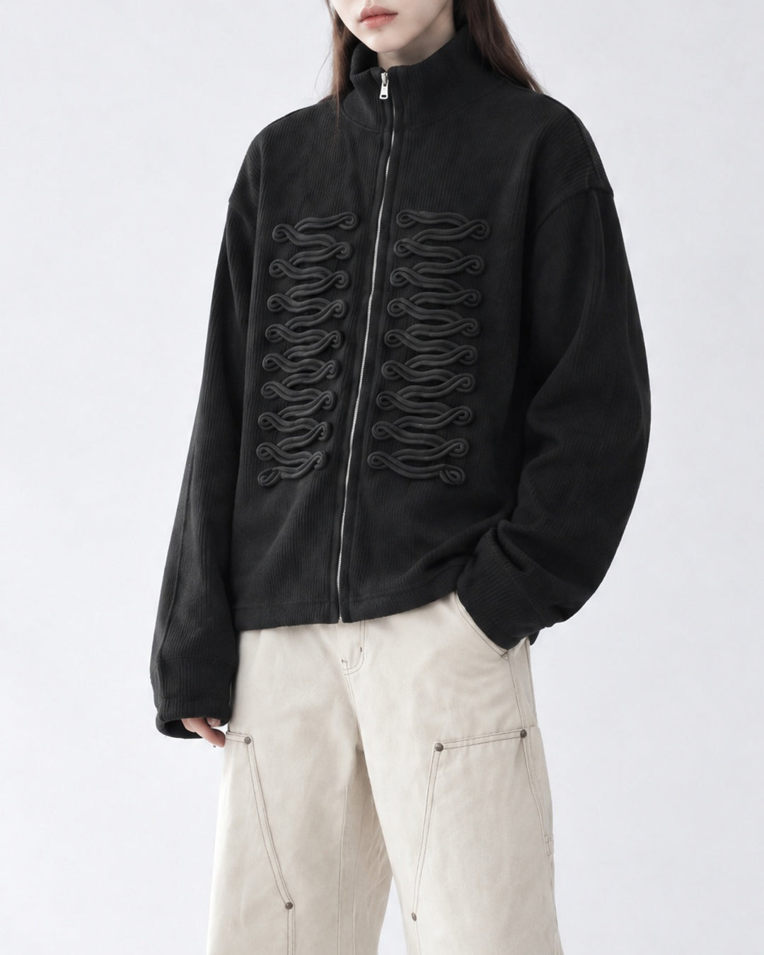 (UNISEX) Napoleon Braid Knit Zip Up