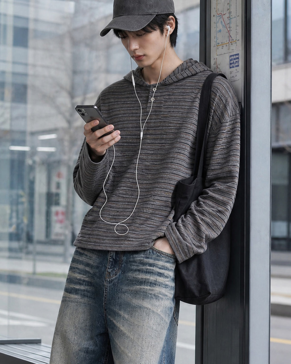 (UNISEX) Multi Stripe Hood Long Sleeve