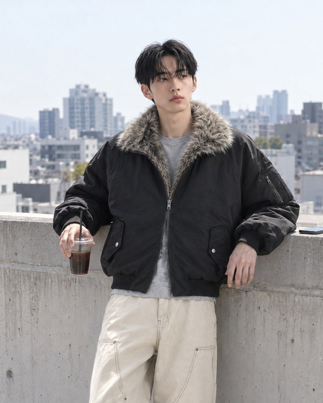(UNISEX) Fur Trimming Quilted MA-1