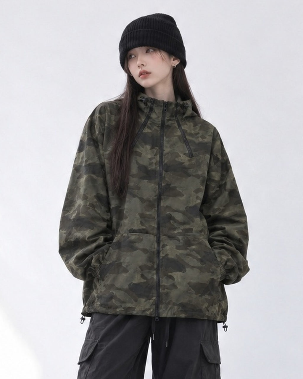 (UNISEX) Camo 3way Zip Hooded Jacket