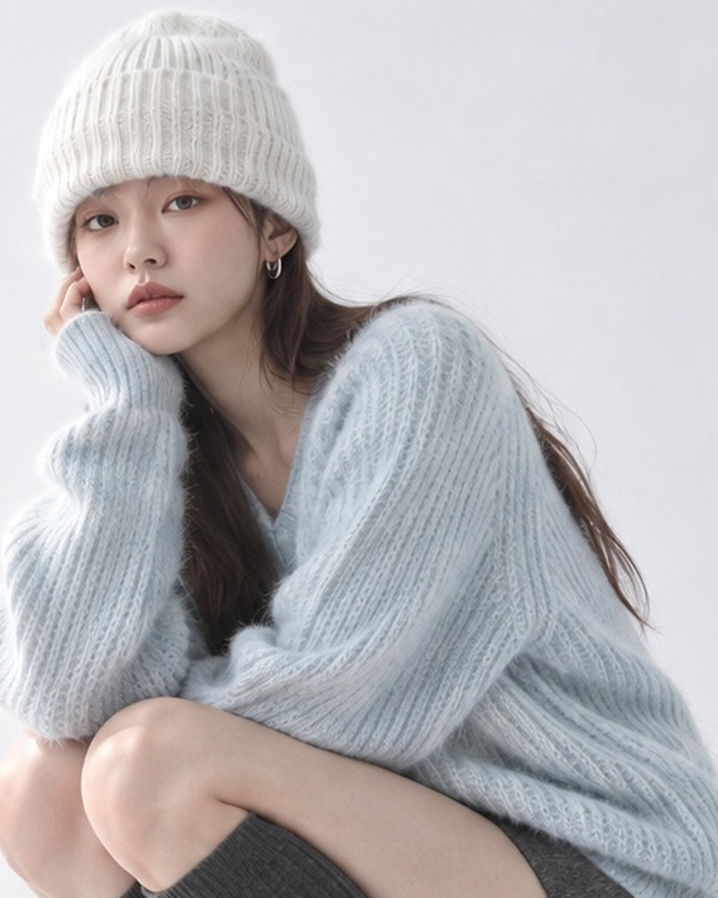 (UNISEX) Clay V-Neck Mohair Knit