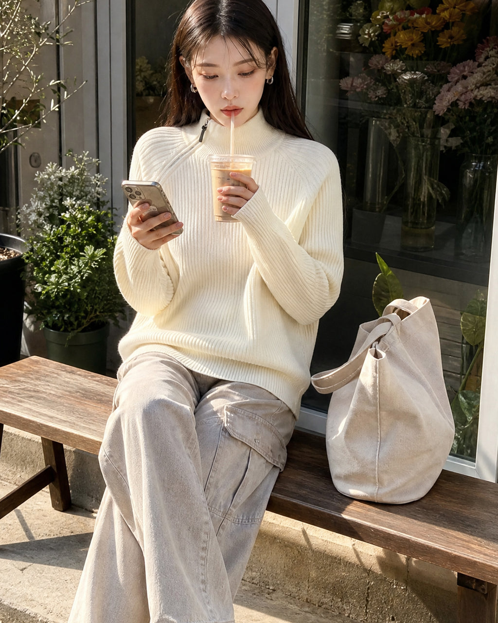 (UNISEX) Shoulder Half Zip-Up Raglan Knit