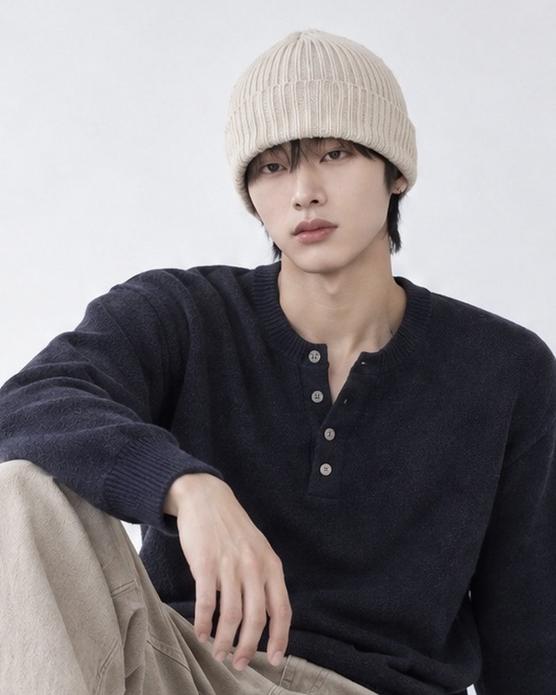 (UNISEX) Pone Henley Neck Wool Mix Knit