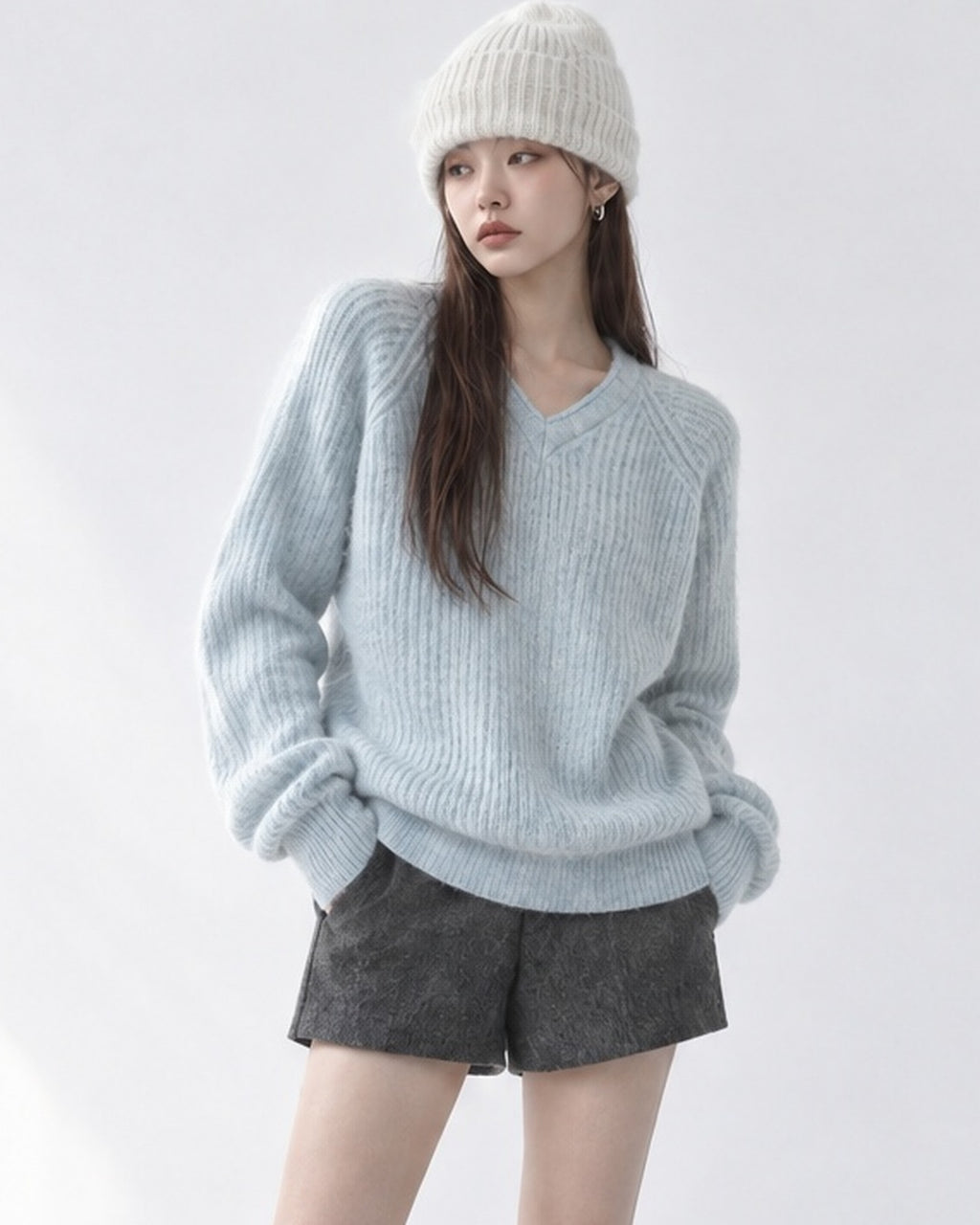 (UNISEX) Clay V-Neck Mohair Knit