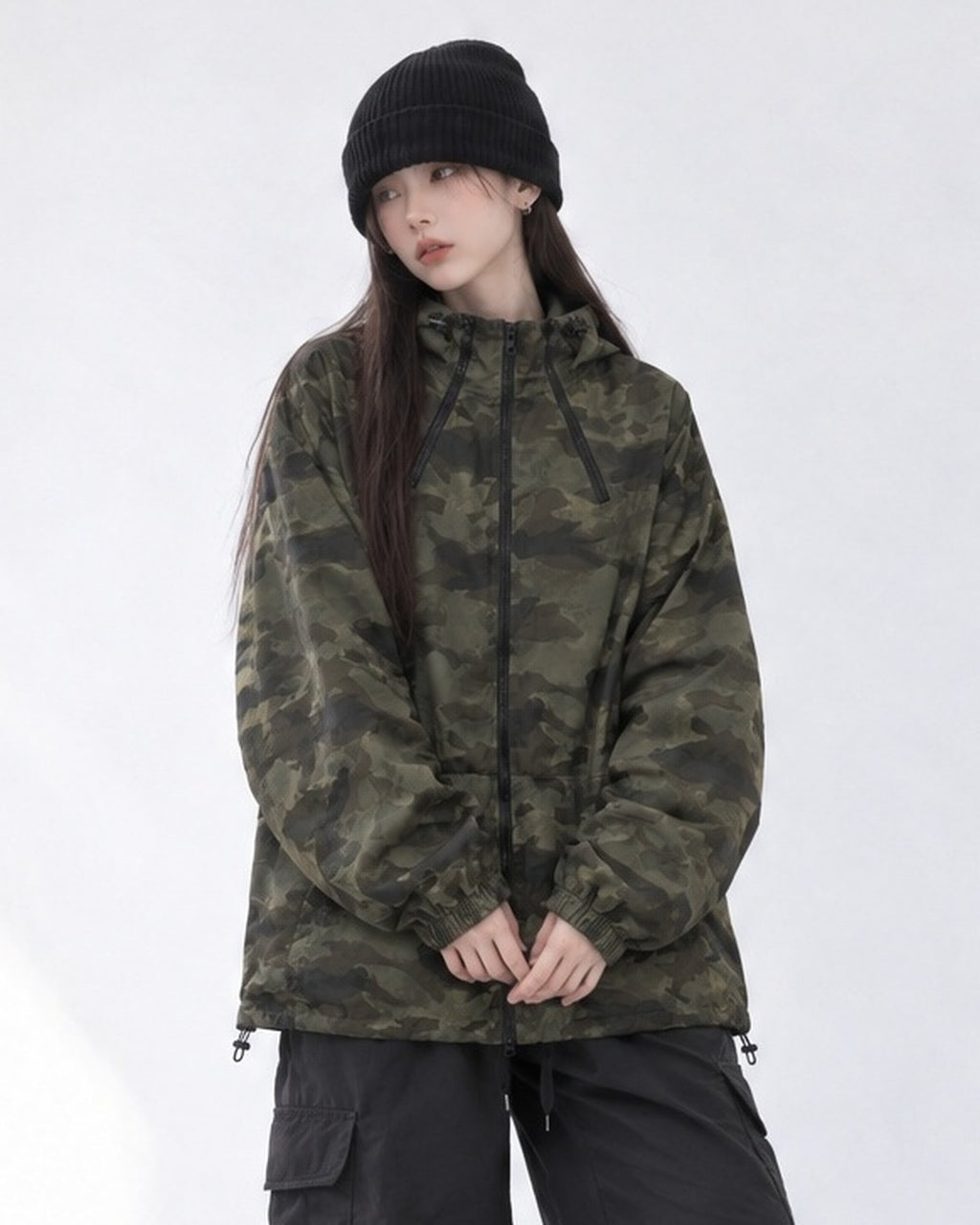 (UNISEX) Camo 3way Zip Hooded Jacket