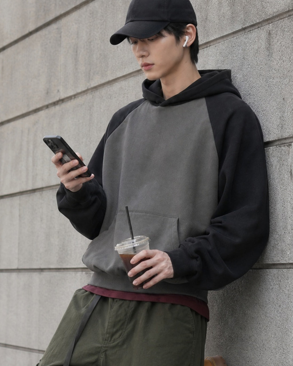 (UNISEX) Raglan Color Block Crop Hoodie