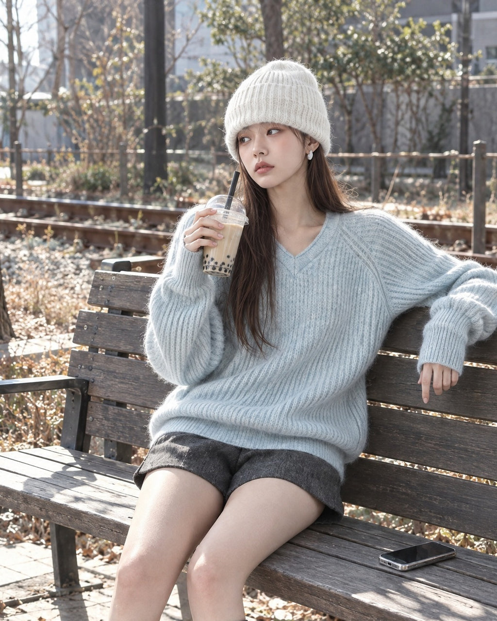 (UNISEX) Clay V-Neck Mohair Knit