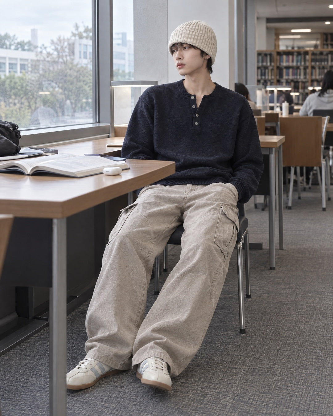 (UNISEX) Pone Henley Neck Wool Mix Knit