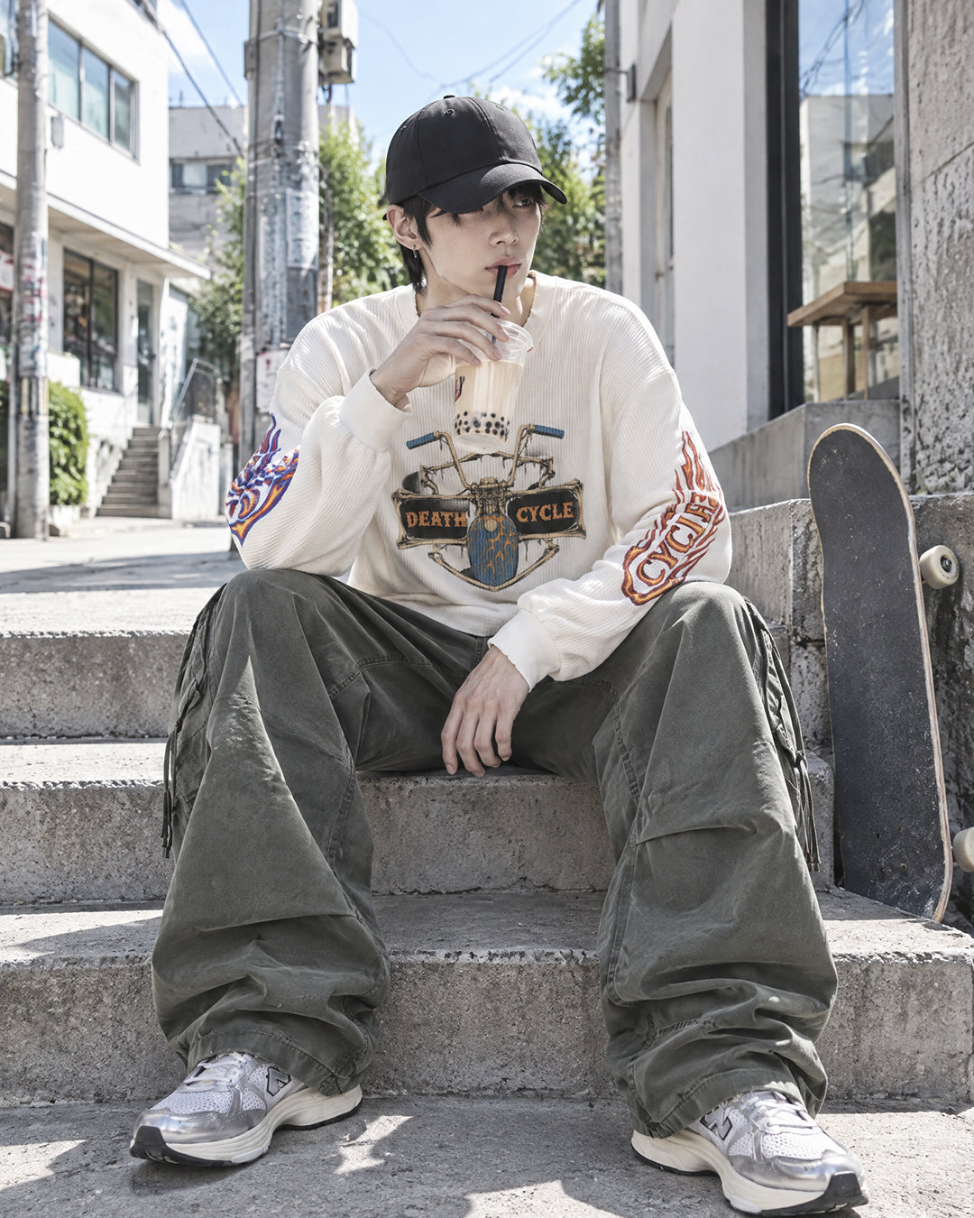 (UNISEX) Cycle Washed Waffle Long Sleeve