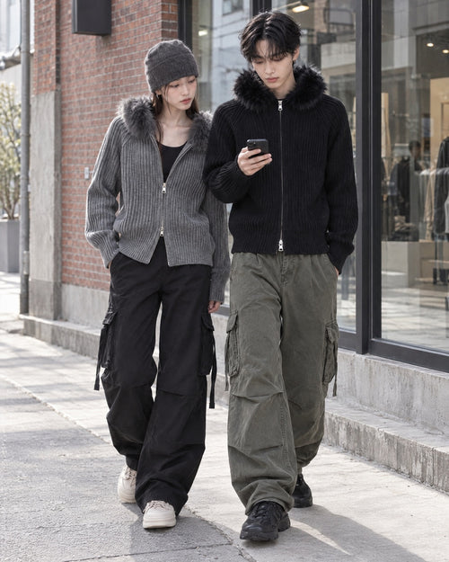 (UNISEX) Cotler Fur Knit Zip-up Hoodie