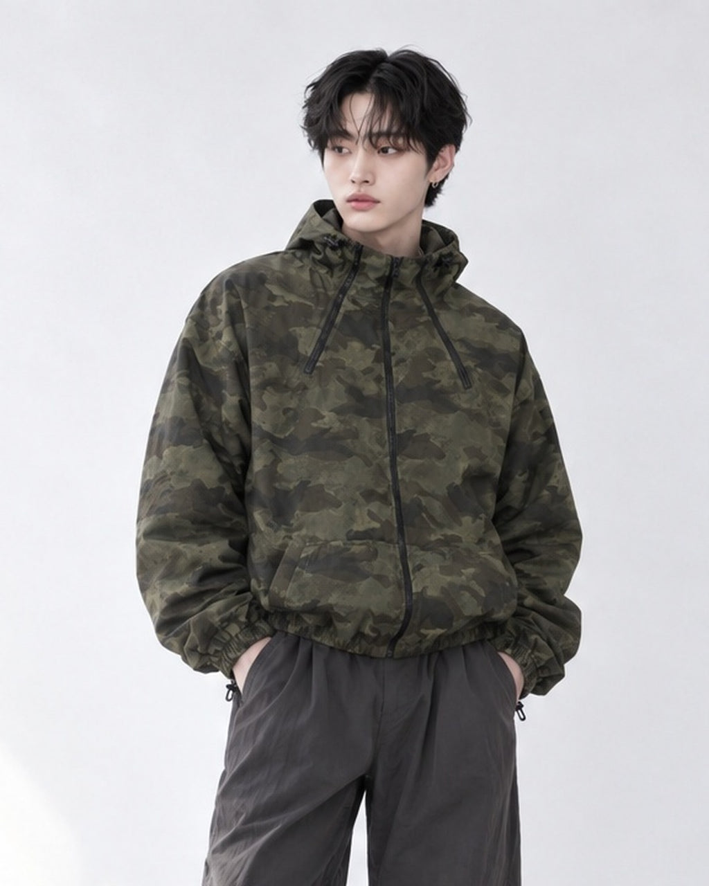 (UNISEX) Camo 3way Zip Hooded Jacket