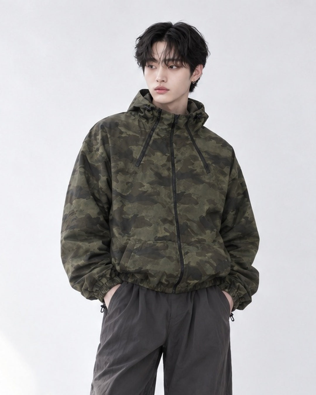 (UNISEX) Camo 3way Zip Hooded Jacket
