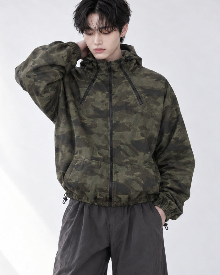 (UNISEX) Camo 3way Zip Hooded Jacket