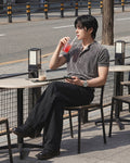 (M's) Ribbed Velour Henry-neck T-shirt