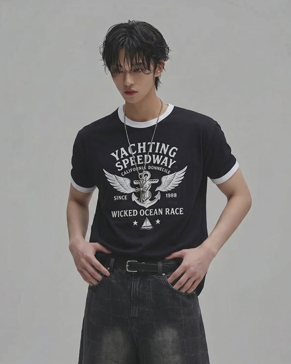 (M's) Yacht Muscle-fit Ringer T-shirt