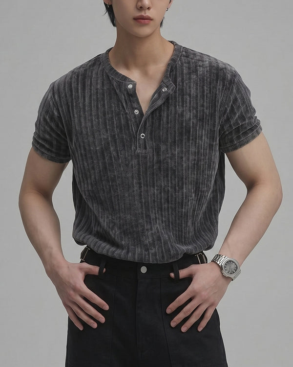 (M's) Ribbed Velour Henry-neck T-shirt