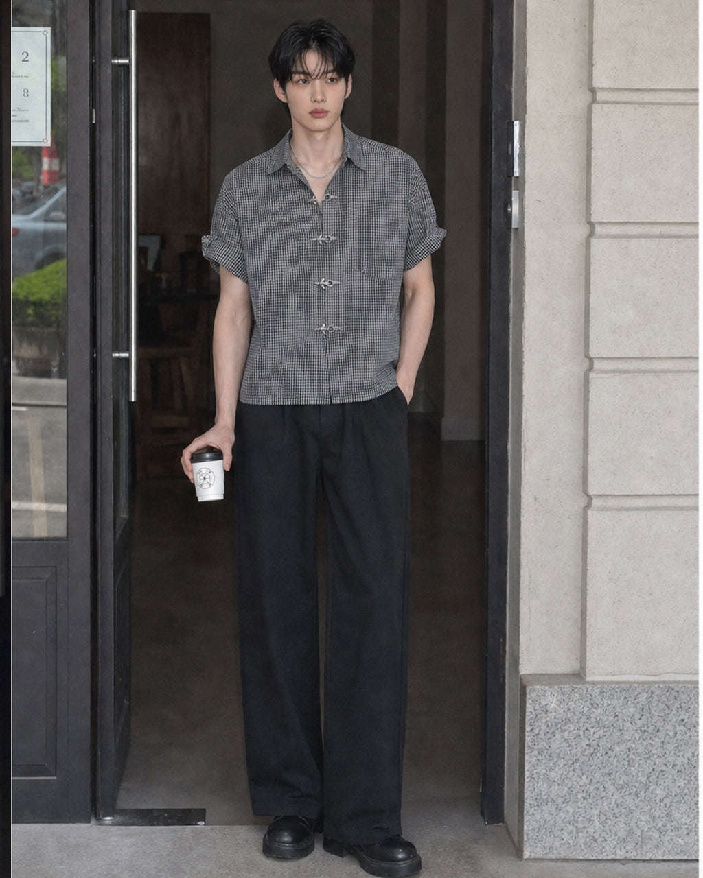 (UNISEX) Fireman Buckle Check Shirt