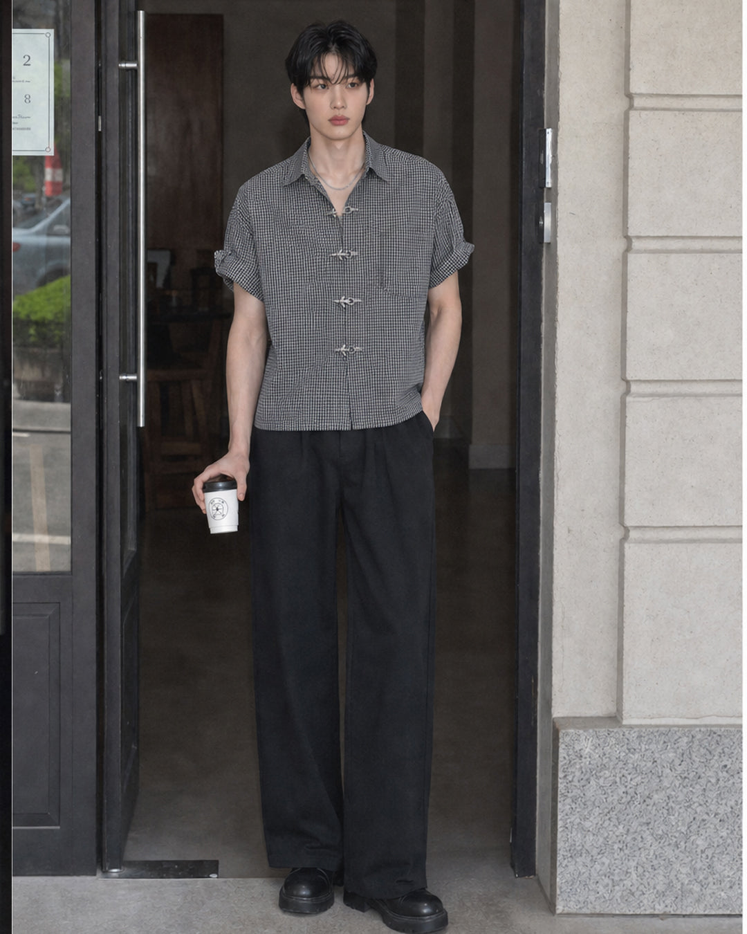 (UNISEX) Fireman Buckle Check Shirt
