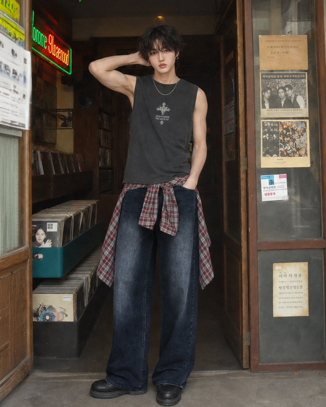 (UNISEX) Deep Blue Washing Wide Denim