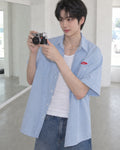 (UNISEX) Piece Stripe Over Denim Shirt