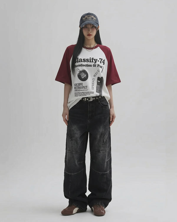 (UNISEX) Pannel Washed Black Denim