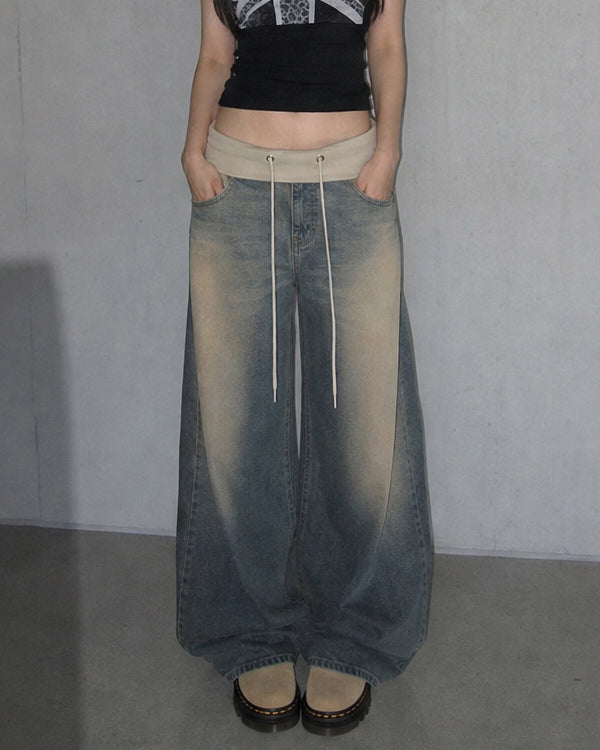 (W's) Waistband Vintage Wide Denim