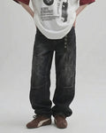 (UNISEX) Pannel Washed Black Denim