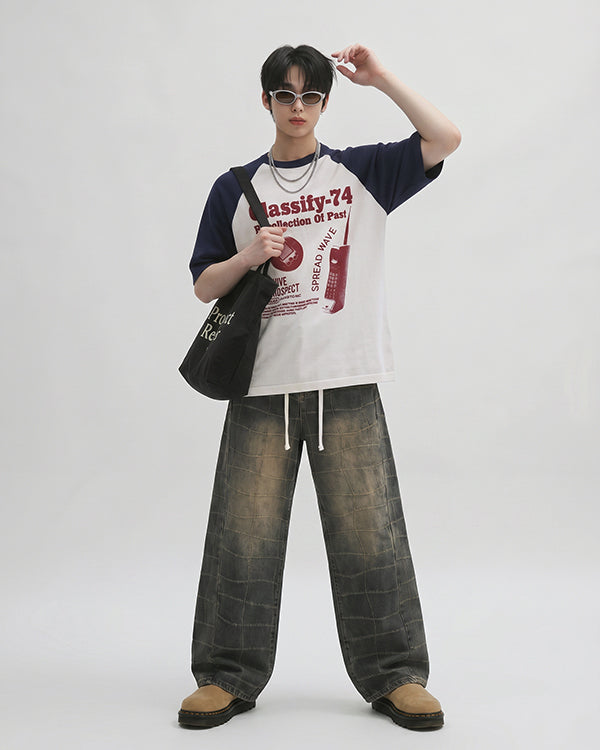 (UNISEX) Net Check Wide Denim