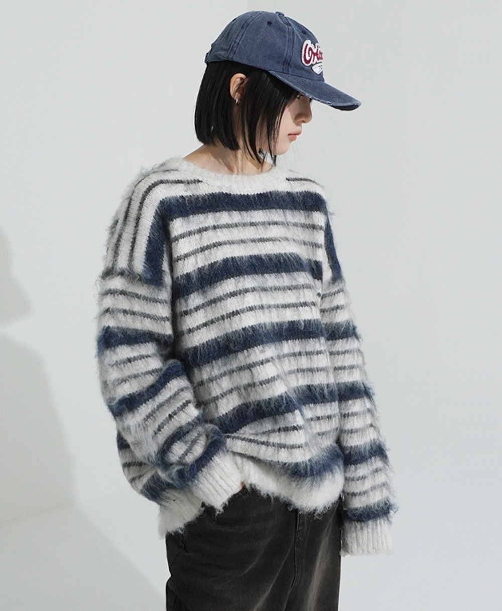 (UNISEX) Mohair stripe heavy knit